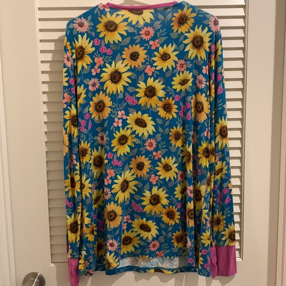 Little Sleepies Women’s Blue and Pink Sunflower Fields Bamboo Pajama Set Size XL - Picture 3 of 12
